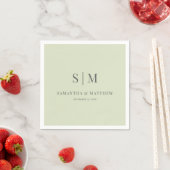 Serviette En Papier Simple Elegant Sage Vert Monogramme Mariage (En situation)