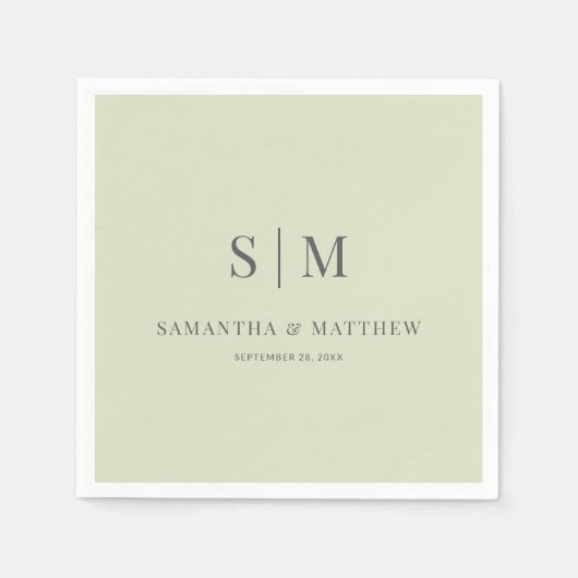 Serviette En Papier Simple Elegant Sage Vert Monogramme Mariage (Devant)