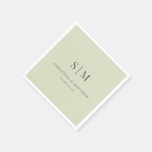 Serviette En Papier Simple Elegant Sage Vert Monogramme Mariage (Coin)