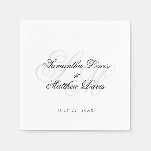 Serviette En Papier Simple Élégant Script Bride Groom Monogram Mariage (Devant)