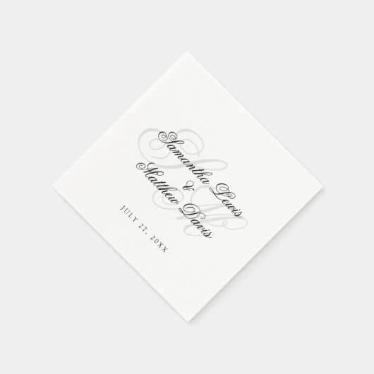 Serviette En Papier Simple Élégant Script Bride Groom Monogram Mariage (Coin)