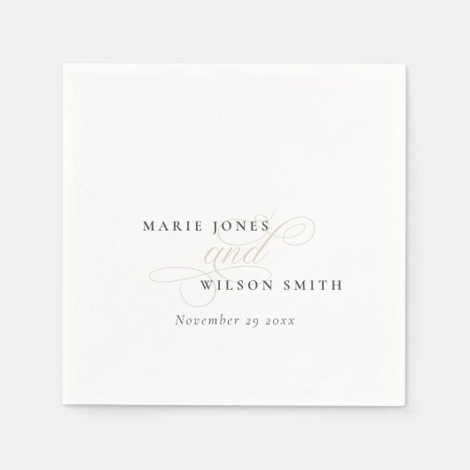 Serviette En Papier Simple élégant Script chic Mariage noir et blanc (Devant)