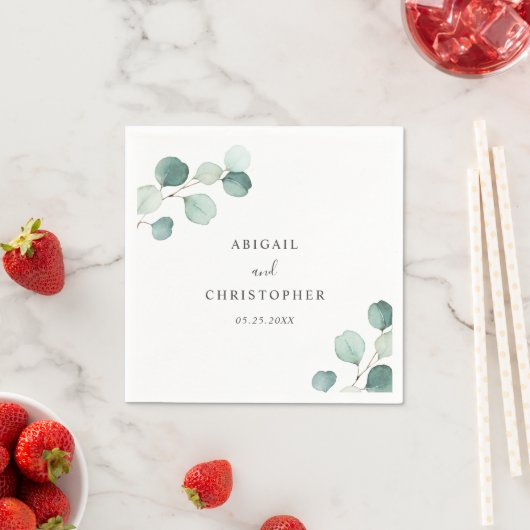 Serviette En Papier Simple Elégant Verdure Rustique Eucalyptus Mariage (En situation)