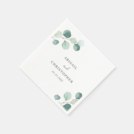 Serviette En Papier Simple Elégant Verdure Rustique Eucalyptus Mariage (Coin)