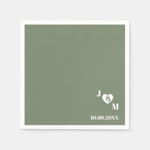 Serviette En Papier Simple Élégant Vert Sauge Foncé Monogramme Mariage