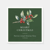 Serviette En Papier Simple élégante aquarelle de Noël Botanique (Devant)