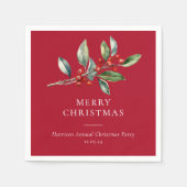 Serviette En Papier Simple élégante aquarelle de Noël Botanique (Devant)