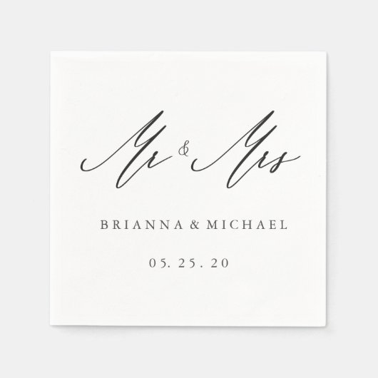 Serviette En Papier Simple élégante calligraphie M. et Mme Mariage (Devant)
