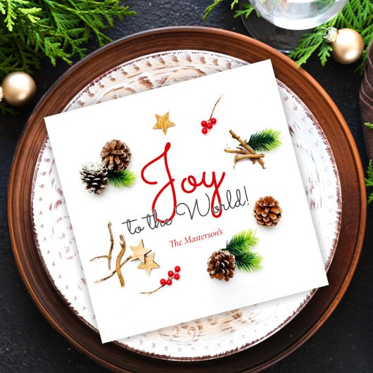 Serviette En Papier Simple élégante joie de Noël à la couronne mondial