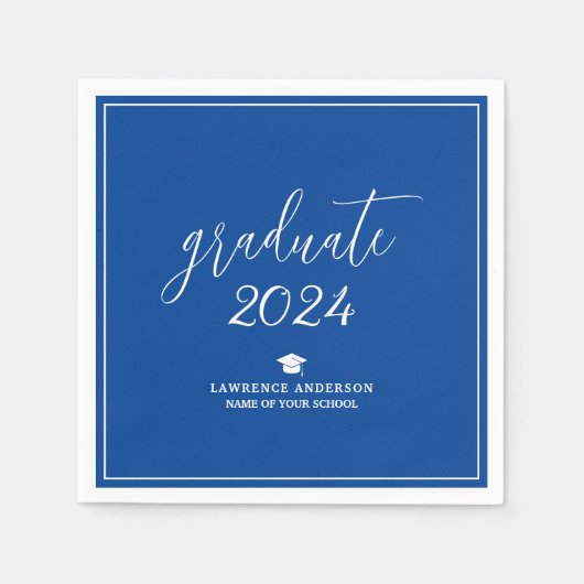 Serviette En Papier Simple élégante Royal Blue Graduate 2024 Graduatio (Devant)
