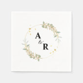 Serviette En Papier Simple Elégante Verdure Couple Initiales Mariage (Devant)