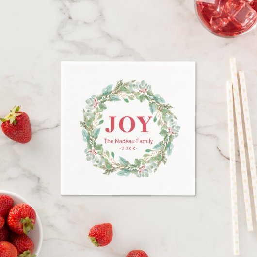 Serviette En Papier Simple élégante Wreath Joie moderne Noël (En situation)