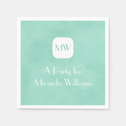 Serviette En Papier Simple et Chic Monogramme Vert Menthe Avec Nom (Devant)