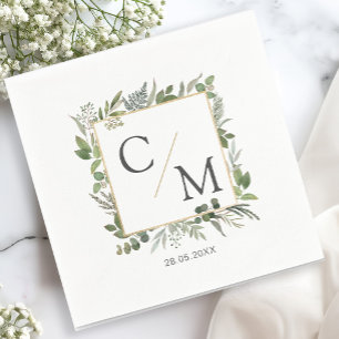 Serviette En Papier Simple et élégant monogramme eucalyptus