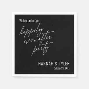 Serviette En Papier Simple et heureux après la fête blanc sur noir