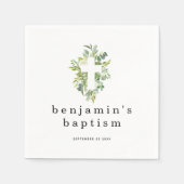 Serviette En Papier Simple Eucalyptus Feuilles Nom croisé Date Baptême (Devant)