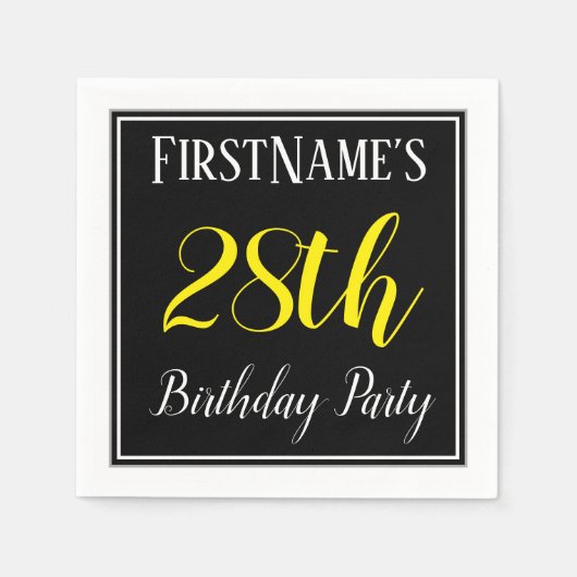 Serviette En Papier Simple, fête d'anniversaire 28e avec nom personnal (Devant)