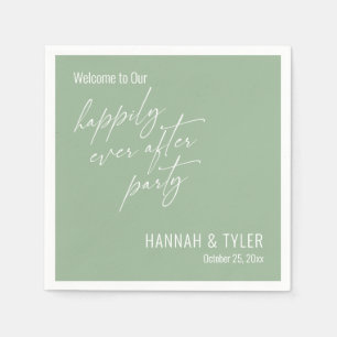 Serviette En Papier Simple Fête de Mariage Heureux Vert Sage