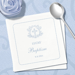 Serviette En Papier Simple Floral Croix Bleue Baptême