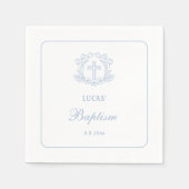 Serviette En Papier Simple Floral Croix Bleue Baptême (Devant)