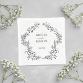 Serviette En Papier Simple Floral Frame Black and White Paper Wedding