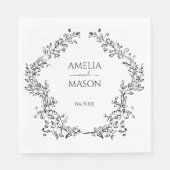 Serviette En Papier Simple Floral Frame Black and White Paper Wedding (Devant)
