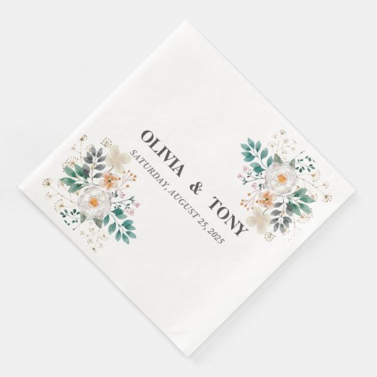Serviette En Papier Simple Floral Romantique Mariage personnalisé  (Coin)