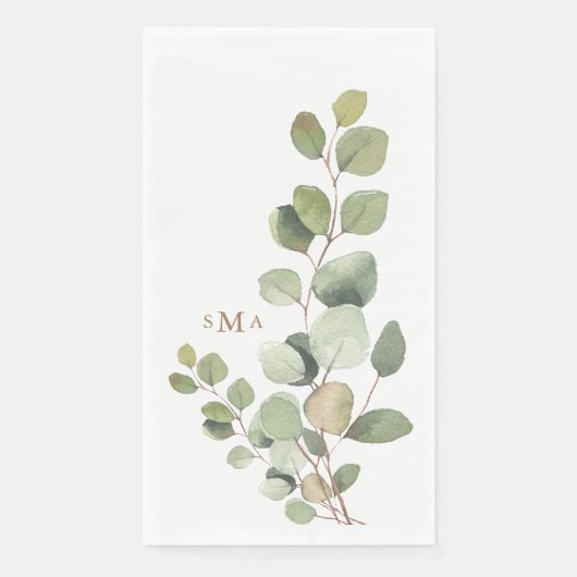 Serviette En Papier Simple Foliage Gold Monogram Mariage invité (Devant)