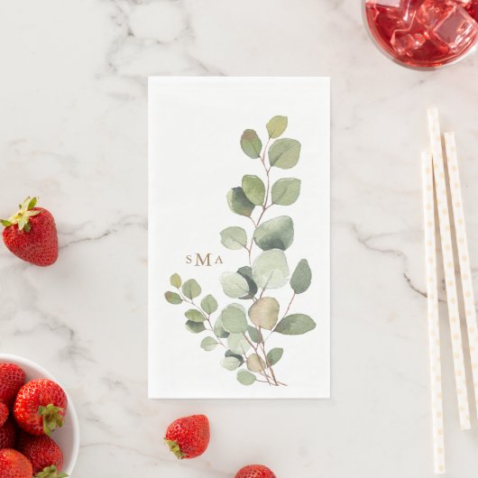 Serviette En Papier Simple Foliage Gold Monogram Mariage invité (En situation)