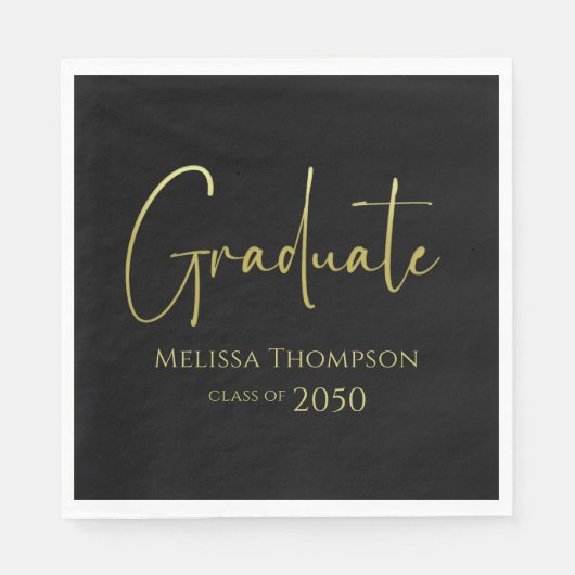 Serviette En Papier Simple Graduation Gold Script Custom (Devant)
