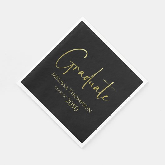 Serviette En Papier Simple Graduation Gold Script Custom (Coin)