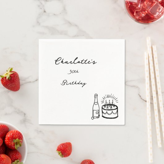 Serviette En Papier simple Hand Drawn 30th Birthday  (En situation)
