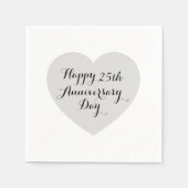 Serviette En Papier Simple Happy 25th Anniversary Silver Heart Elegant (Devant)