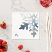Serviette En Papier Simple Icy Blue Grand Snowflake Monogram Cocktail (En situation)