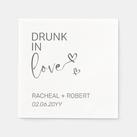 Serviette En Papier Simple ivre dans l'amour blanc moderne Mariage (Devant)