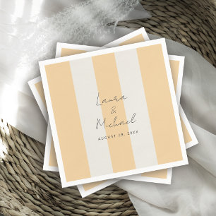 Serviette En Papier Simple Jaune et Cabana Rayures Blanc Cassé Mariage