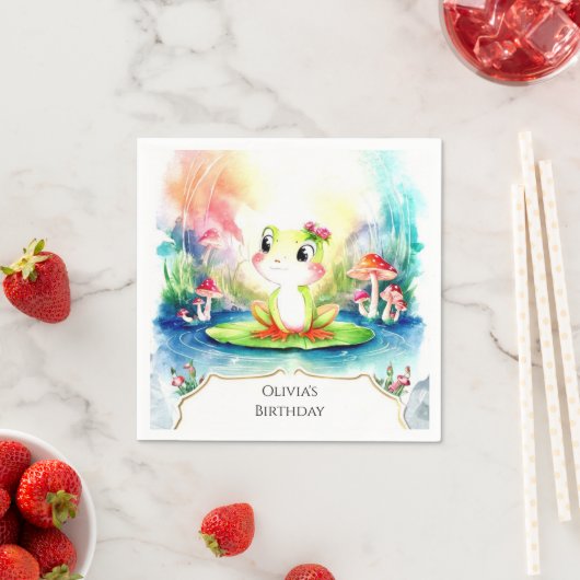 Serviette En Papier Simple Joyeuse Grenouille Anniversaire (En situation)