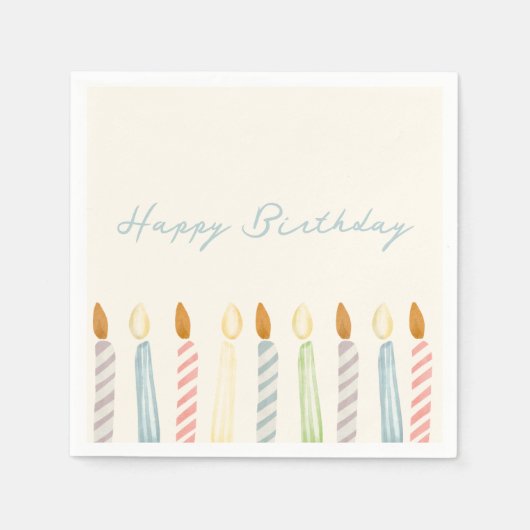 Serviette En Papier Simple "Joyeux anniversaire" avec fête aux bougies (Devant)