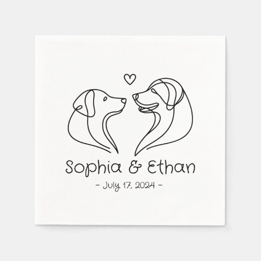 Serviette En Papier Simple Line Art Dog Moderne | Napkins Mariage (Devant)