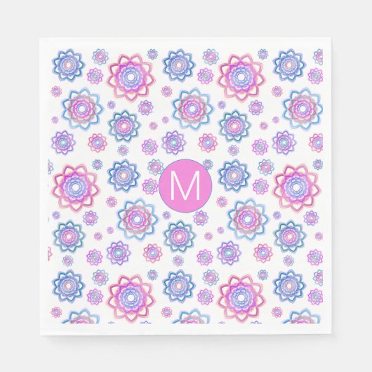 Serviette En Papier Simple Lotus Flower Pink Pasalog Vert Monogramme (Devant)