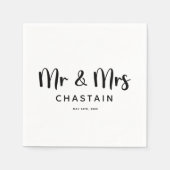 Serviette En Papier Simple, M. & Mme | Monogramme Mariage (Devant)
