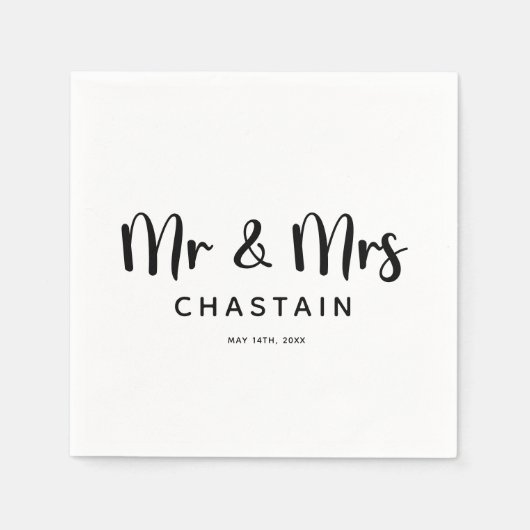 Serviette En Papier Simple, M. & Mme | Monogramme Mariage (Devant)