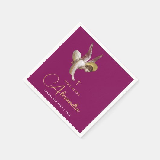 Serviette En Papier Simple Magenta Gold Angel Béni Script religieux (Coin)