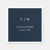 Serviette En Papier Simple Mariage bleu marine Monogram (Devant)
