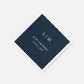 Serviette En Papier Simple Mariage bleu marine Monogram (Coin)