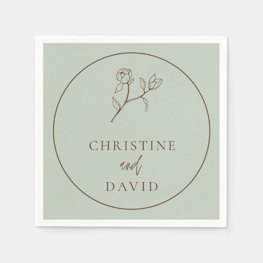 Serviette En Papier Simple Mariage Bohème Floral Sage Vert (Devant)