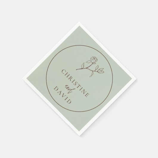 Serviette En Papier Simple Mariage Bohème Floral Sage Vert (Coin)