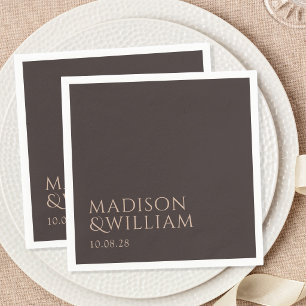 Serviette En Papier Simple Mariage Chic Moderne Marron