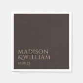 Serviette En Papier Simple Mariage Chic Moderne Marron (Devant)