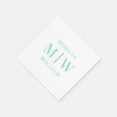 Serviette En Papier Simple Mariage Couple 2 Initiales Nom VS Couleurs (Coin)